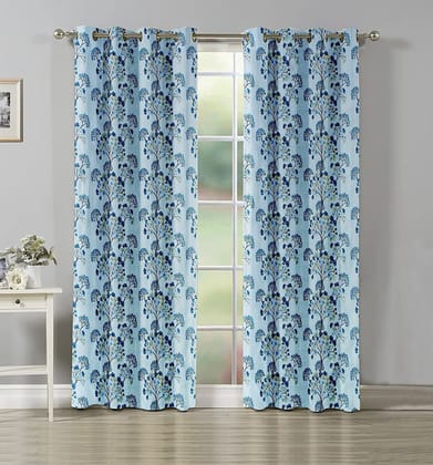 HOMECROWN Floral Printed Polyester Eyelet 7 Feet Long Curtains for Door, Washable Parde for Home, Office, Bedroom, Living Room (7x4 Feet, Brown, Set of 2)