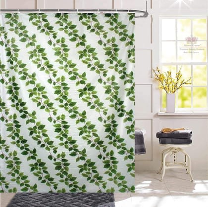 HOMECROWN Polyvinyl Chloride Floral Shower Curtain, 7X4.5 Feet, Green, Pack of 1