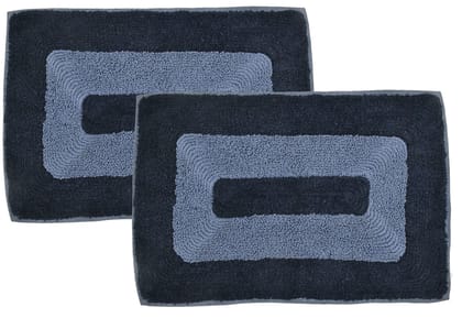 HOMECROWN Reversible Microfiber Cotton Bathmat for Home, Office, Bathroom, Bed Room, Kitchen Floor, Water Absorbent Easy Dry Modern Design Bathroom Rug - 60 x 40 cm, Blue, Pack of 2