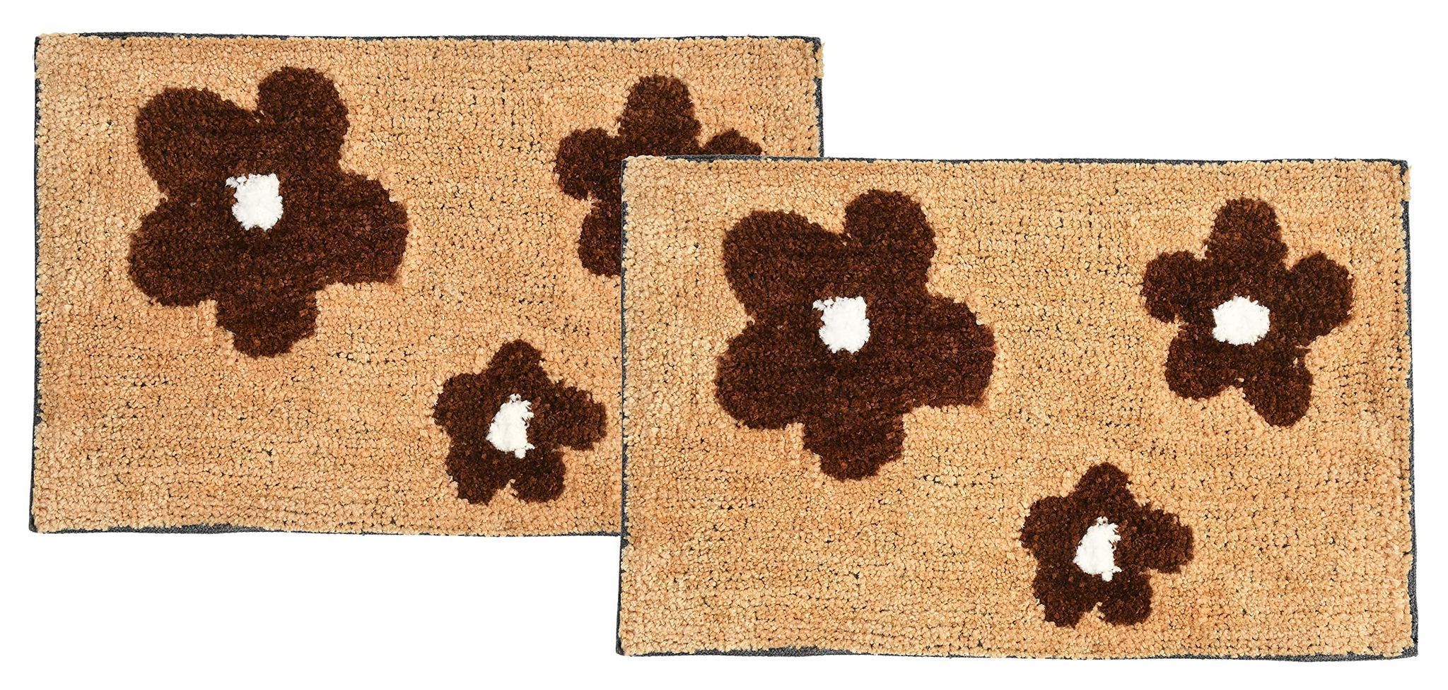 HOMECROWN Cotton Microfiber Quick Dry Water Absorbent Bathmat (40cm X 60cm, Brown, Pack of 2)