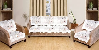 HOMECROWN Net Fabric Floral Pattern French Lace 5 Seater Sofa Set Cover ? Beautiful Polyester Cotton Blended 3+2 Seater Sofa Cover for 3 Seater and 2 Seaters (White, 69 x 178 cm)