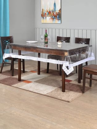 HOMECROWN Clear Transparent Plastic 6 Seater Waterproof Dining Table Cover - 60x90 Inch Size with Lace Border Pack of 1