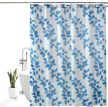 HOMECROWN Polyvinyl Chloride Floral Floral Curtain with Hooks, 7X4.5 Feet, Blue, Pack of 1