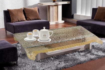 HOMECROWN 3D Design Waterproof 4 Seater Center Table Cover with Golden Lace Size 60 X 40 Inches Clear Colour