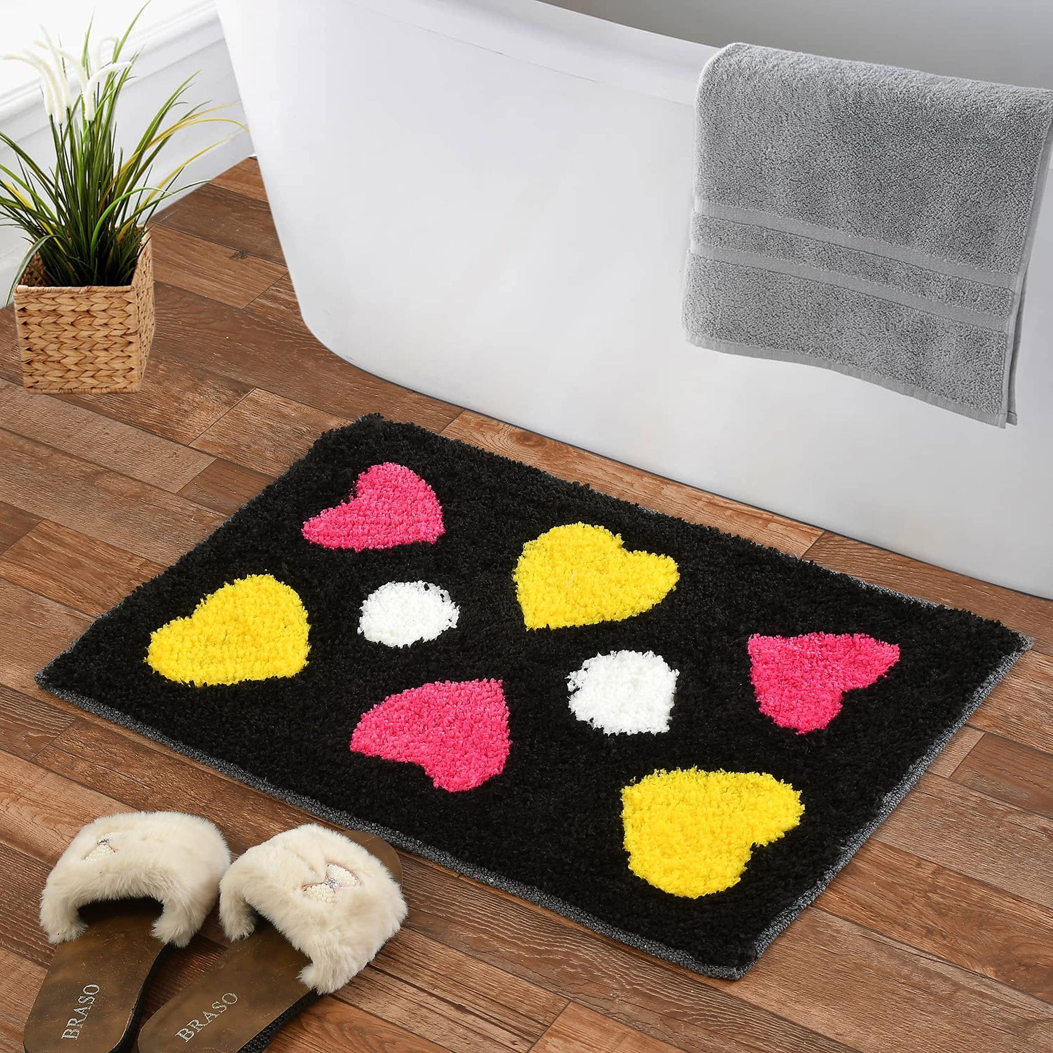 HOMECROWN Cotton Microfiber Anti Slip Bathmat Quick Dry Water Absorbent Mat- 40 x 60 cm, Black