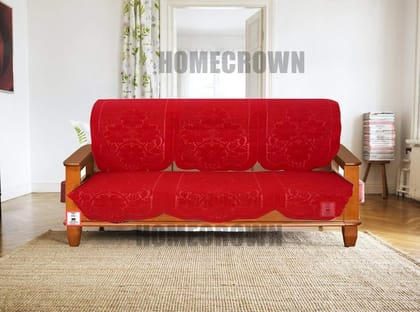 HOMECROWN Floral Design Embossed Texture Cotton 3 Seater Sofa Cover , Maroon Color