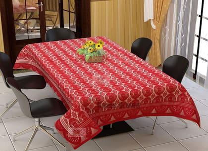 Home Crown PVC Designer 6 Seater Dining Table Cover for Kitchen Tabletop Linen Decor 60 x 90 Inch (Color - Red)