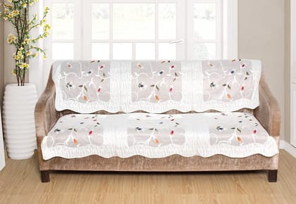 HOMECROWN Net Fabric Floral Pattern French Lace 3 Seater Sofa Set Cover ? Beautiful Polyester and Cotton Blended Three Seated Sofa Cover for 3 Seater Sofa (White, 69 x 178 cm)