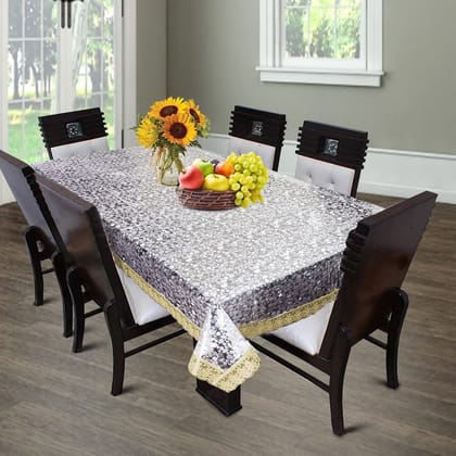 HOMECROWN 6 Seater Waterproof Dining Table Cover 3D Pattern Transparent PVC Plastic Rectangular Table Cover with Golden Lace (Clear Color, 60X90 Inches, Pack of 1)