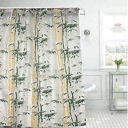 HOMECROWN Bamboo Print Design Waterproof PVC Shower Curtains with 16 Hooks Combo Pack of 2, (Green, 4 x 7 Feet, 54 x 84)