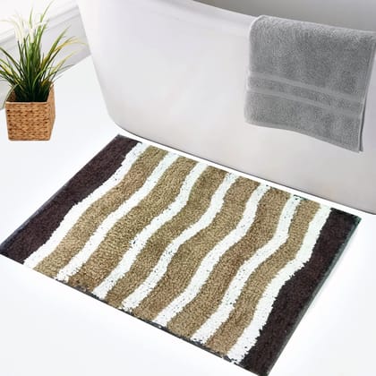 HOMECROWN Cotton Microfiber Bathmat for Home, Office, Bathroom, Bed Room, Kitchen Floor, Water Absorbent Easy Dry Stripes Design Mat - 60 x 40 cm, Brown, 1 Piece