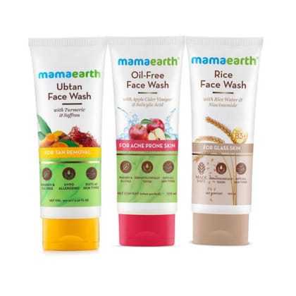 MAMAEARTH  Ubtan + Apple cider vinegar + Rice  facewash Combo (Pack of 3)