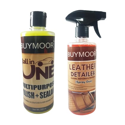 BUYMOOR  All-in-One Car Polish & Premium Leather Care Spray 1000 ML (pack of  2)