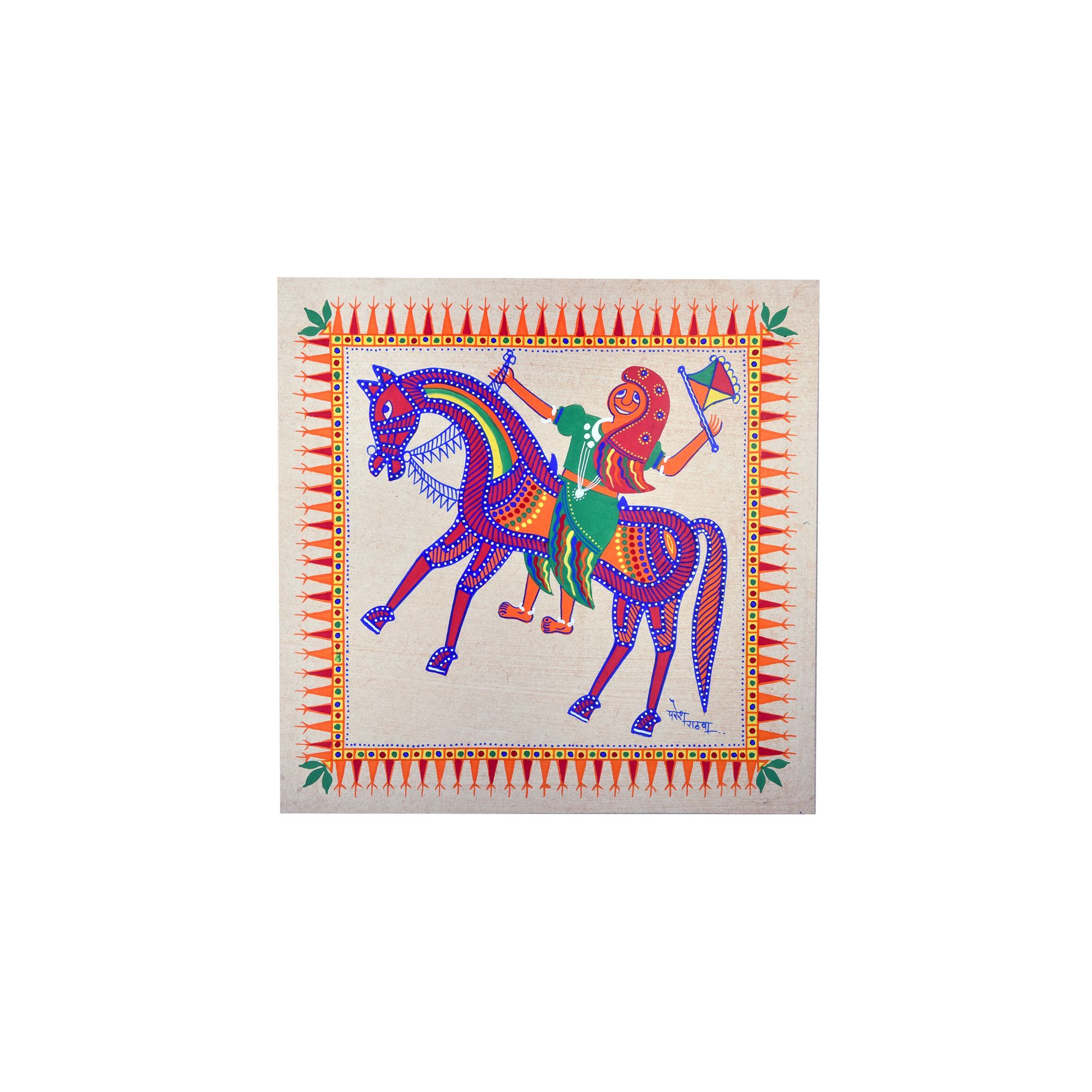 Tribes India Handmade Pithora Painting on Paper for Home decor (11x11 cm)