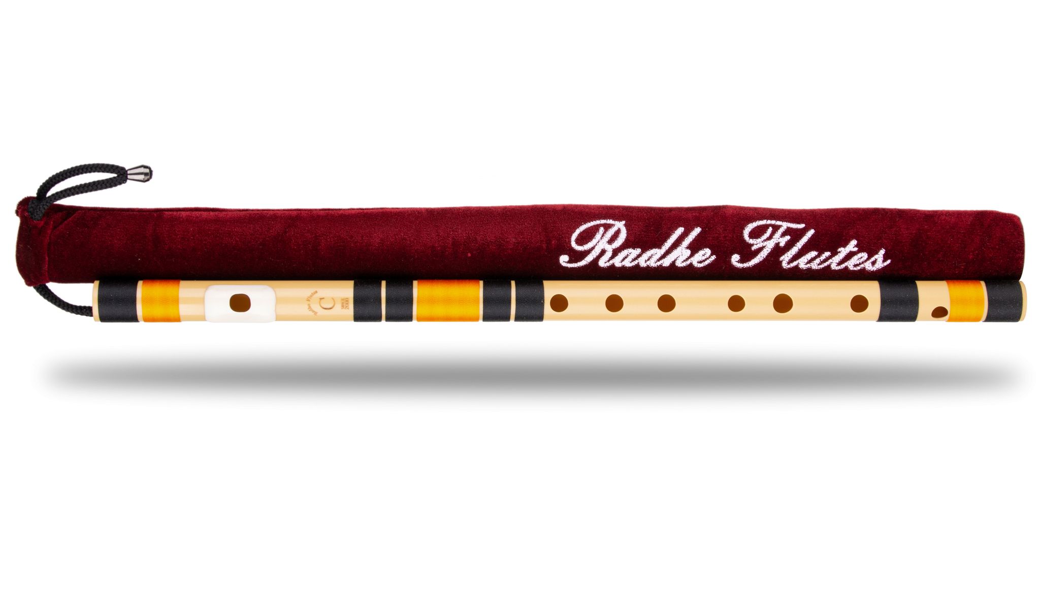 Radhe Flutes | C Natural | Right Handed | With Velvet Cover | Tuned With Tanpura A=440Hz | PVC Fiber | Black & Orange