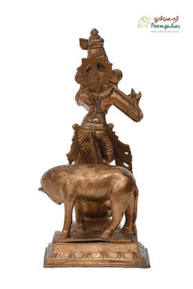 BRONZE 6IN COW WITH KRISHNA