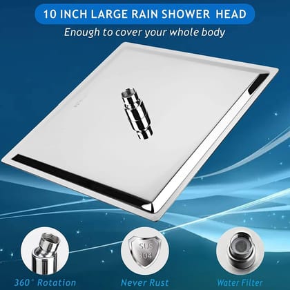 ANMEX Premium 10X10 (10Inch) Stainless Steel UltraSlim Square Rain Shower Head with 15INCH square arm