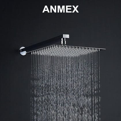 ANMEX Premium 8X8 (8Inch) Stainless Steel UltraSlim Square Rain Shower Head with square arm