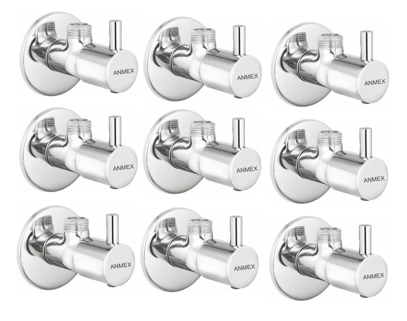 ANMEX Premium quality stainless steel TURBO Angle Valve Cock Chrome Plated - SET OF 9