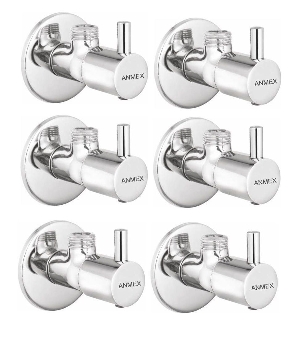 ANMEX Premium quality stainless steel TURBO Angle Valve Cock Chrome Plated - SET OF 6