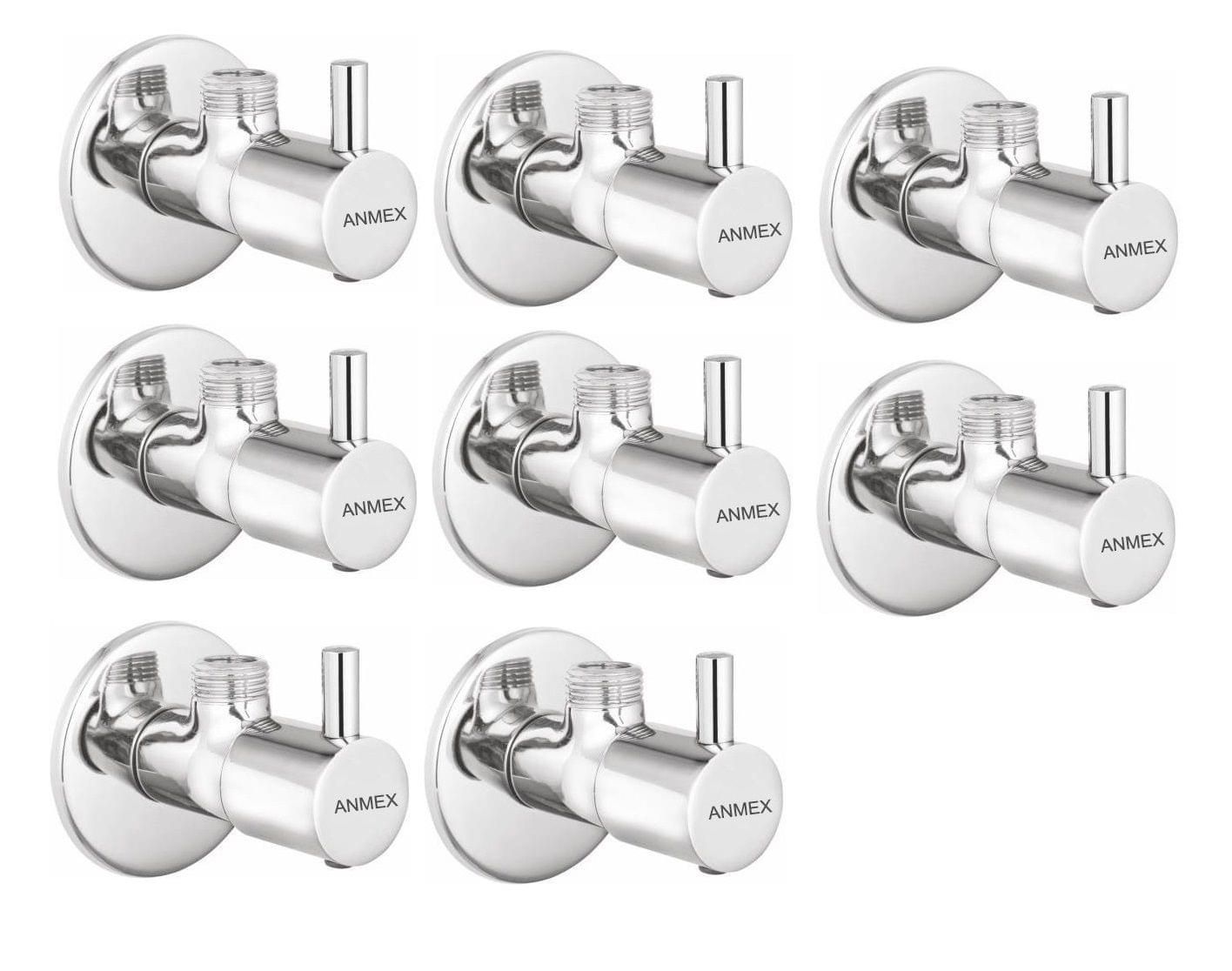 ANMEX Premium quality stainless steel TURBO Angle Valve Cock Chrome Plated - SET OF 8