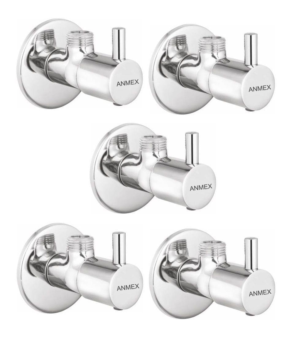 ANMEX Premium quality stainless steel TURBO Angle Valve Cock Chrome Plated - SET OF 5