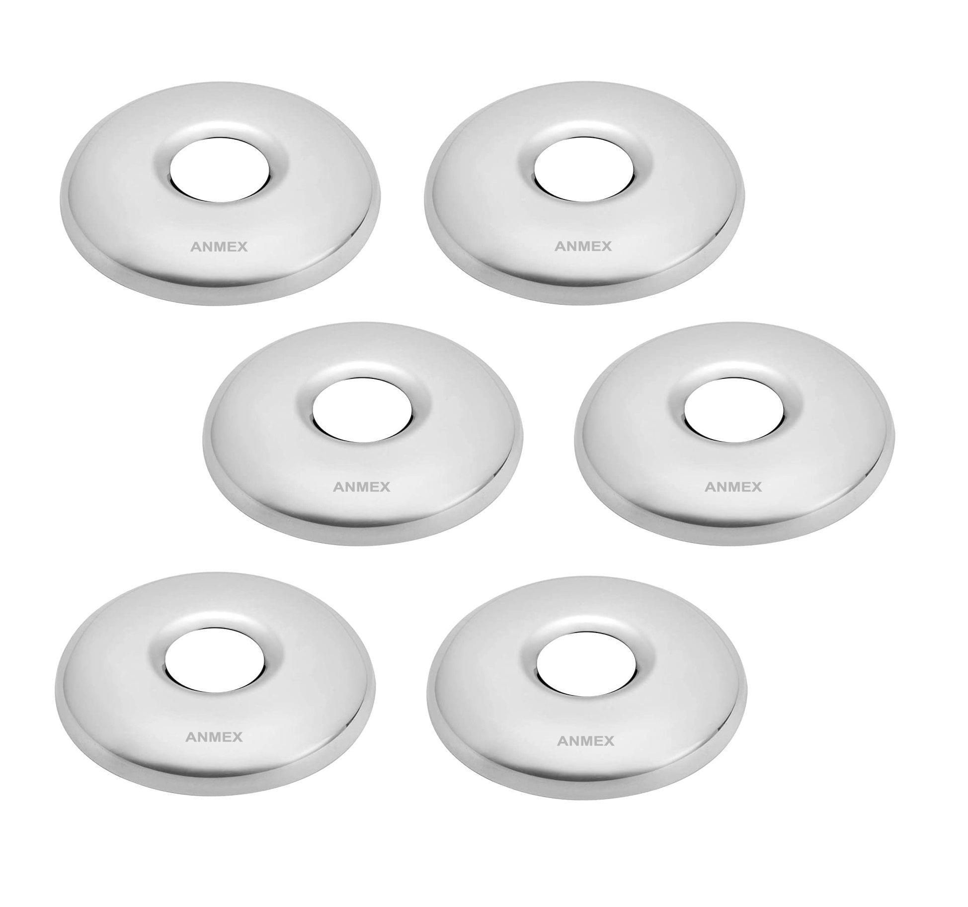 ANMEX Round Wall Flange | Premium Grade Stainless Steel Coral Wall Flange for Kitchen Taps/Bathroom Taps/Faucets Pack of 6 (Chrome Plated)