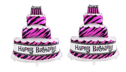 Ubals Happy Birthday Cake Shape Foil Balloon for Kids Party Decoration (Pink, 2)