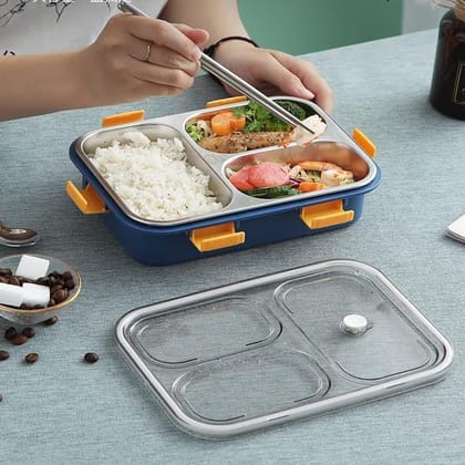 Lunch Box for Kids, Lunch Box for Kids 3 Compartment Insulated Lunch Box Stainless Steel Tiffin Box for Boys, Girls, School & Office Men for Tiffin Box for Kids (Random Color)