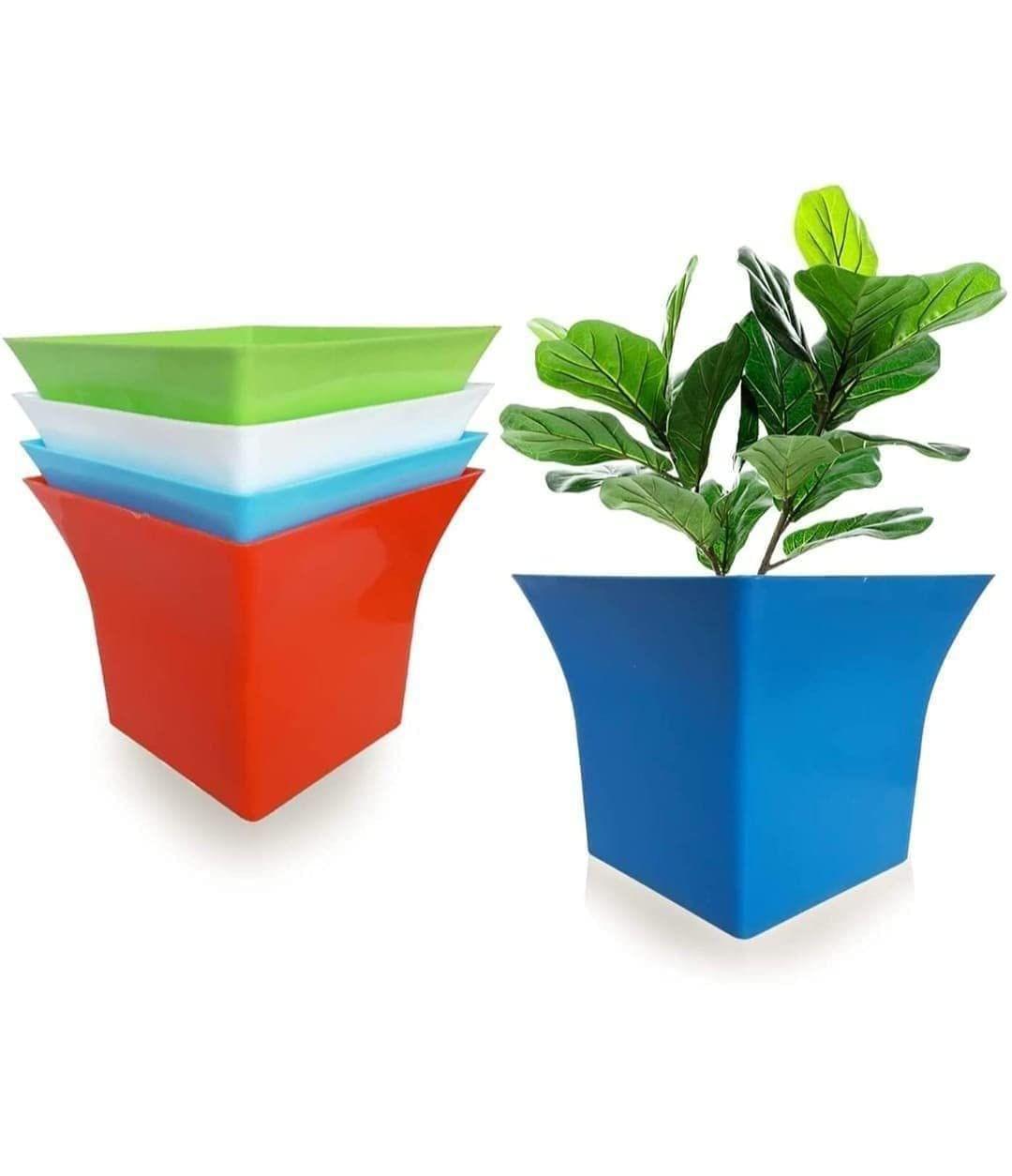 Clastik Medium Plastic Uber Pot, Multicolour, (Height-10 inch), Pack of 4 Pc