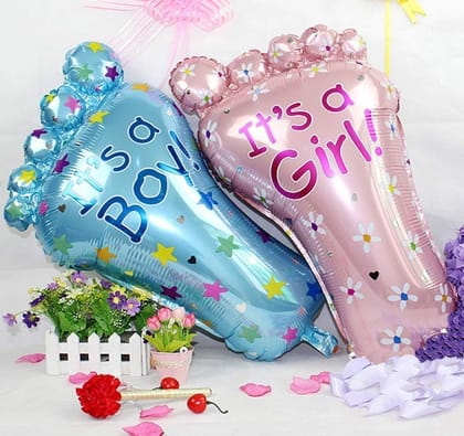Clastik Baby Shower Foot Aluminum Foil Balloons Its a boy or a Girl Lovely Feet Balloon Decoration Material - Pack of 2 (Blue and Pink)