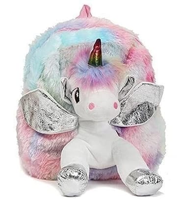 The Ubals Unicorn Soft Fur Bag for Kids School and Picnic Bag Lightweight Travel School Mini Backpack for Girls and Kids Birthday Gift for Girls Return Gift Multicolor