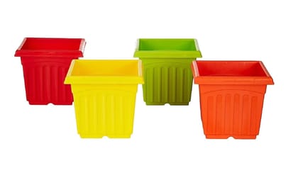 Clastik Square Plastic Pots for Plants, Flower Pots for Home, Window Display, Garden (Multicolor Height 11 Inch Pack 2)