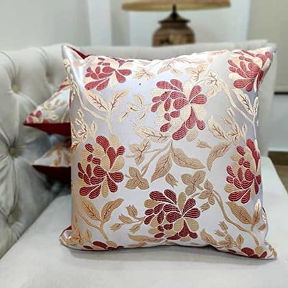 Maroon White Damask / Self Design / Woven Floral Motifs Zipper Square Combo Cushion Covers (24x24 inch or 60 x 60 cm) Set of 3