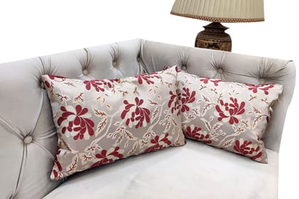 Maroon Damask / Self Design / Woven Floral Motifs Zipper Rectangle Cushion Covers (12x18 inch or 30 x 45 cm) Set of 2