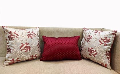 Maroon Red Damask / Self Design / Woven Floral Motifs Zipper Square Rectangle Combo Cushion Covers (16x16 inch or 30 x 45 cm) Set of 3