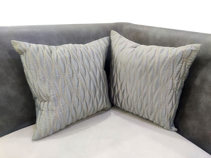 Grey Silver Set of 2 Quilted Zari Square Cushion Covers for Sofa Home Bedroom (16x16 inch or 40 x 40 cm)