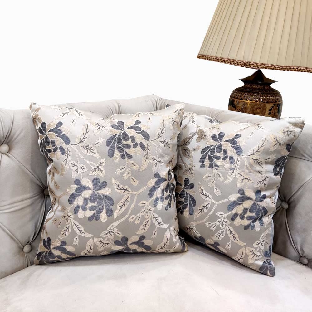 Grey White Damask / Self Design / Woven Floral Motifs Zipper Square Combo Cushion Covers (16x16 inch or 40 x 40 cm) Set of 2