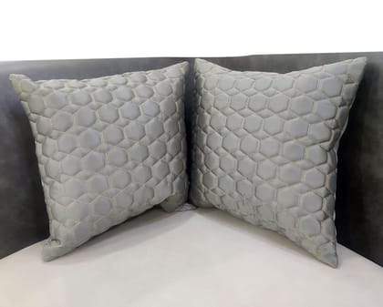 Grey Set of 2 Quilted Zari Square Cushion Covers for Sofa Home Bedroom (16x16 inch or 40 x 40 cm)