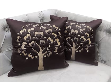 GOODVIBES Brown Gold Embroidered Velvet Cushion Case Luxury Modern Throw Pillow Cover Decorative Pillow for Couch Living Room Bedroom Car| 16X16 Inches | 40cm * 40 cm I Set of 2|