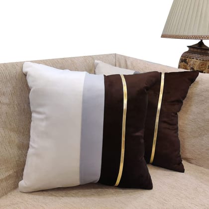 GOODVIBES Brown Beige Gold Leather Striped Patchwork Velvet Cushion Case Luxury Modern Throw Pillow Cover Decorative Pillow for Couch Living Room Bedroom Car| 16X16 Inches | 40cm * 40 cm I Set of 2|