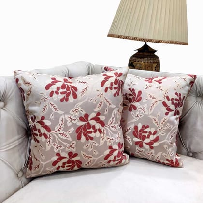 Maroon White Damask / Self Design / Woven Floral Motifs Zipper Square Combo Cushion Covers (16x16 inch or 40 x 40 cm) Set of 2