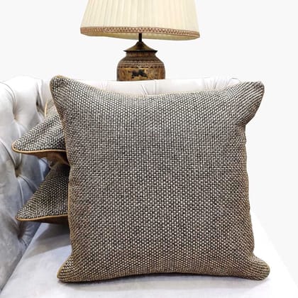 Brown Self Design Woven Geometric Woven Zipper Square Set Cushion Covers (16x16 inch or 40 x 40 cm) Set of 3