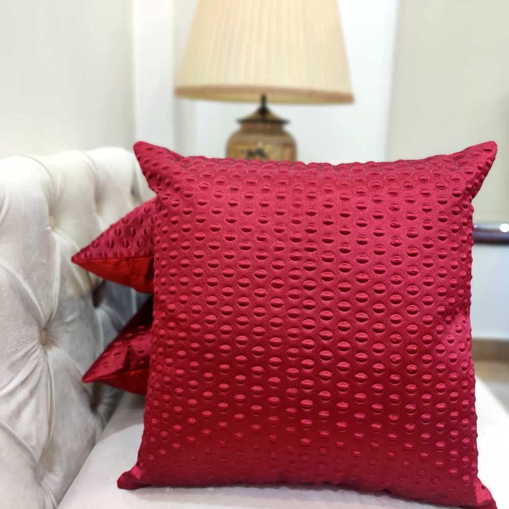 GOODVIBES Maroon Damask/Self Design/Woven Zipper Square Combo Cushion Covers (16x16 inch or 40 x 40 cm) Set of 3