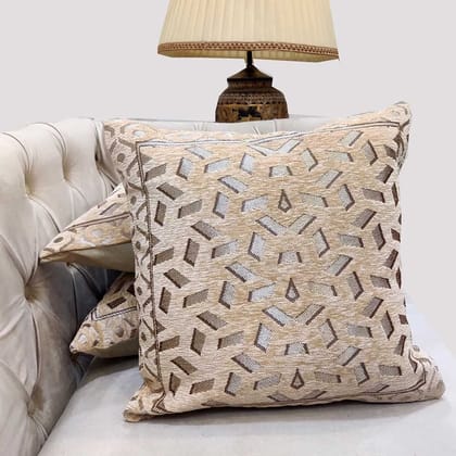 Beige Damask Geometric Woven Zipper Square Cushion Covers (16x16 inch or 40 x 40 cm) Set of 3