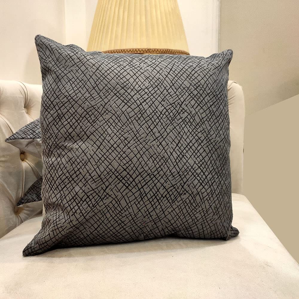 Grey Damask / Self Design / Woven Geometric Zipper Square Combo Cushion Covers (16x16 inch or 40 x 40 cm) Set of 3