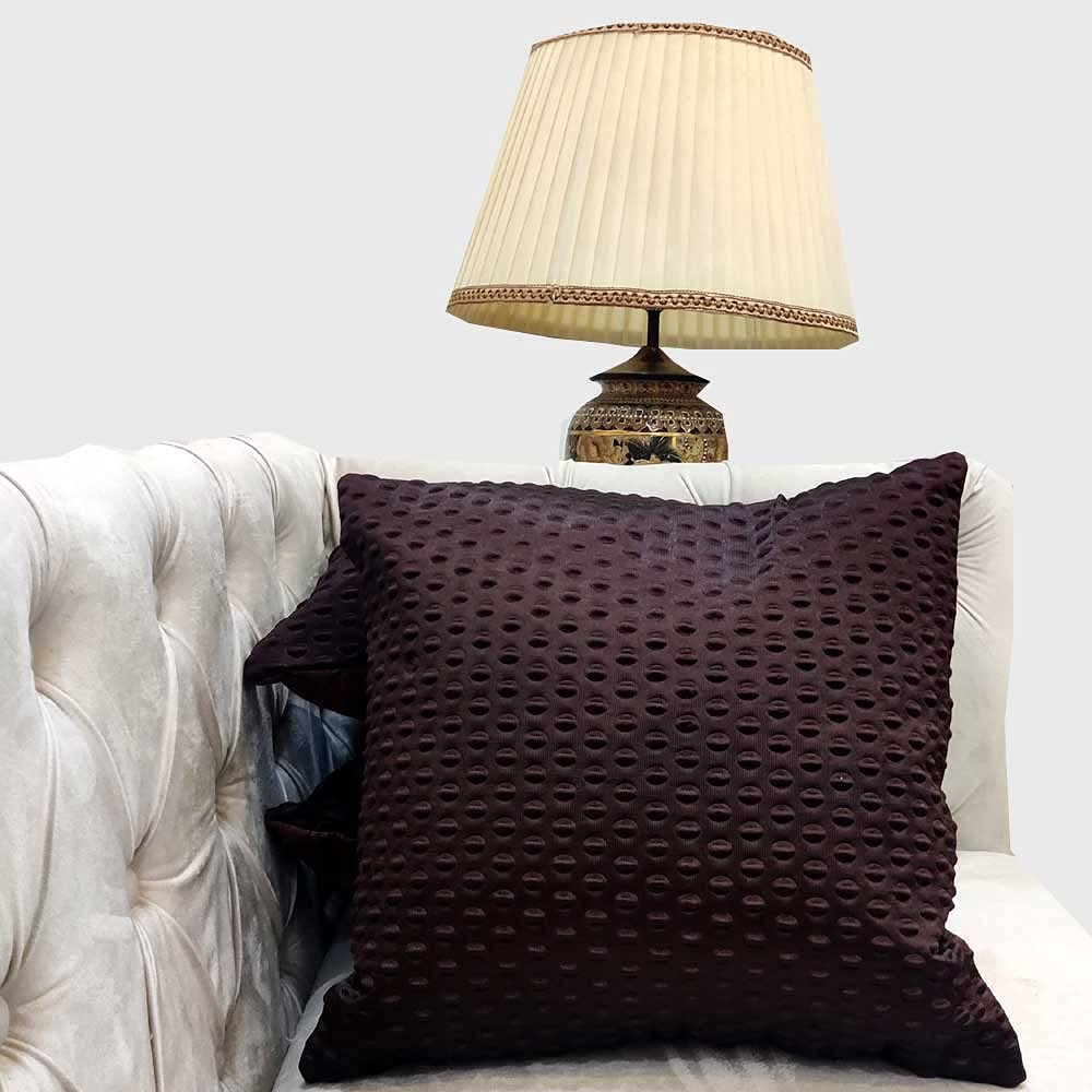 Brown Geometric Set of 3 Plain Self Design Solid Zipper Square Cushion Covers (16x16 inch or 40 x 40 cm)