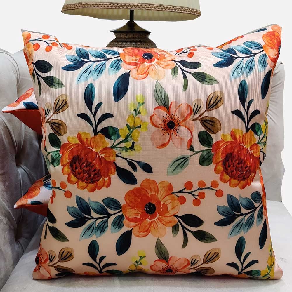 Printed Floral Zipper Square Cushion Covers (16x16 inch or 40 x 40 cm) Set of 3