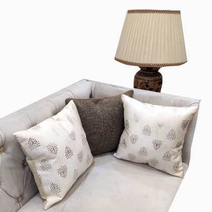 GOODVIBES Polyester Cream Silver Brown Floral Foil Printed Combo Square Cushion Covers (40 cm*40cm, 16 x 16 inch) Pack of 3