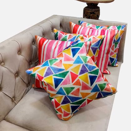 Multicolor Printed Geometric Striped Combo Cushion Covers Zipper Square (16x16 inch or 40 x 40 cm) Set of 5